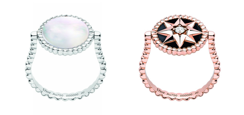 Dior Rose des Vents珍珠母貝戒指 NT$100,000, 黑瑪瑙戒指 NT$96,000